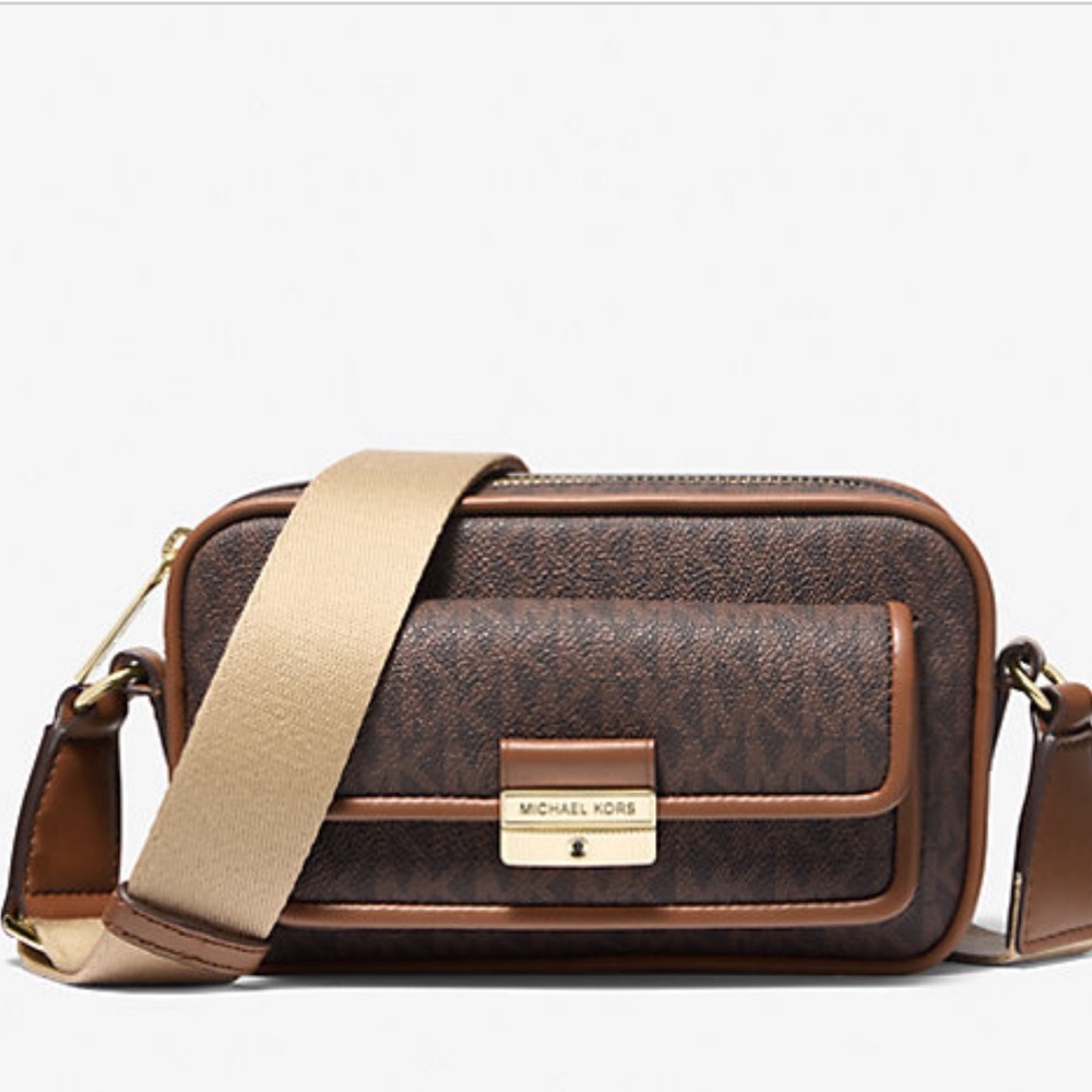 Michael Kors Bradshaw Extra-Small Metallic Signature Logo Camera Crossbody Bag - Picture 3 of 16